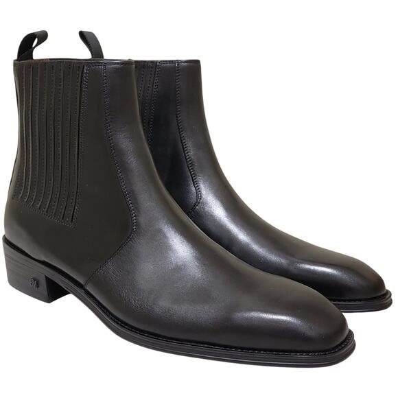 Steve Madden Men Hollden Chelsea Ankle Boots Size US 10.5M Black Leather - Picture 1 of 5